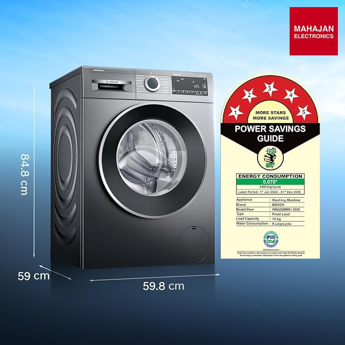 Bosch WGA254IRIN 10 kg 5 Star Front Load Fully Automatic Washing Machine, AI ActiveWater, Automated Dosing of – Mahajan Electronics Online.