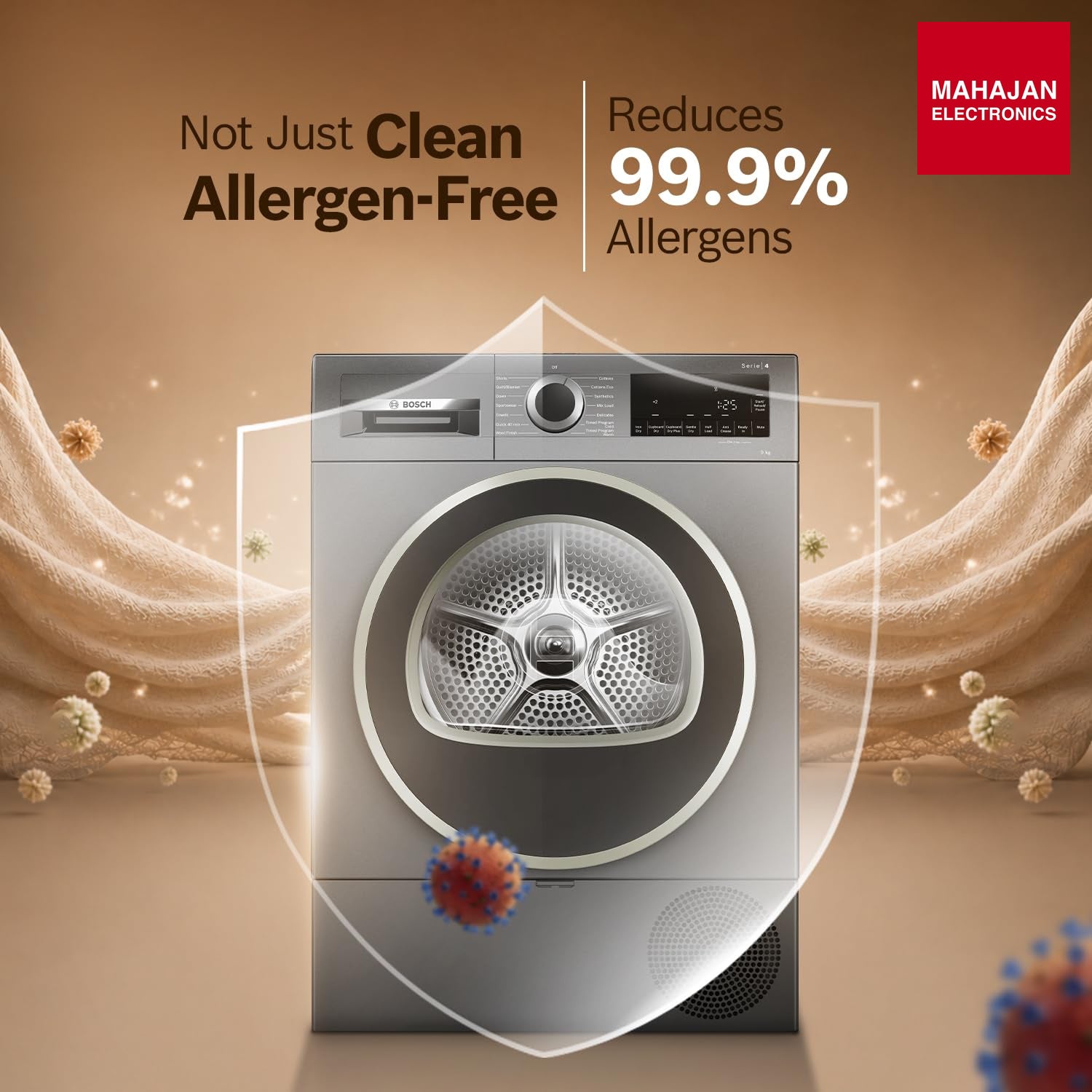 Bosch WQG2420RIN 9 kg Front Load Fully-Automatic Heat Pump Tumble Dryer, 100% Drying, 5 Drying Options, Reduces 99.9% Allergens, Ready-to-Wear, Cast Iron Grey, (2026 Model) Bosch online mahajan electronics