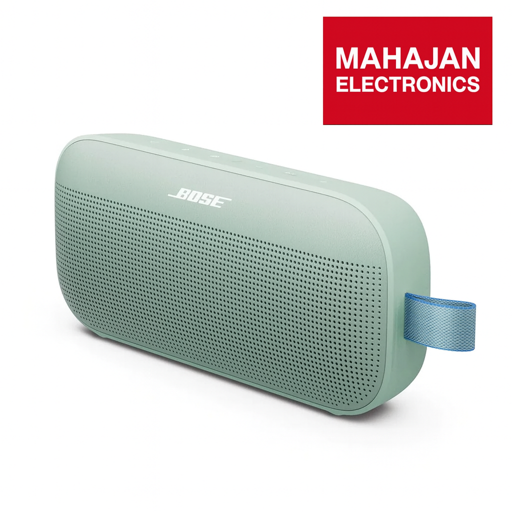 Green Bose speaker with Mahajan Electronics logo on a white background