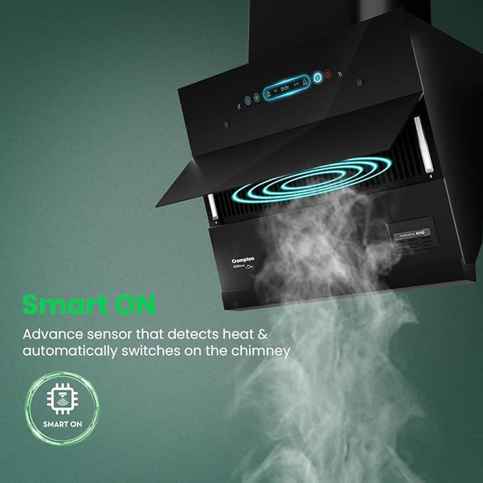 Crompton CHD-AQI90FLE-IND, Black AQNova BLDC 1800m3/hr 90cm Slant Chimney|AirIQ technology|Adaptive suction| Intelligent Autoclean|Touch+Motion Sensor|15Yrs Motor & 4Yrs Overall Warranty Mahajan Electronics Online