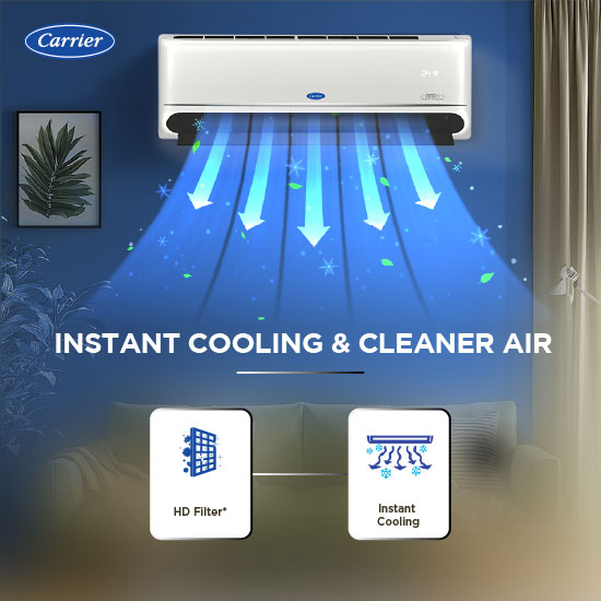 Carrier 18k INDUS GX 1.5 Ton 2 Star Fixed Speed Split AC ( R32, Copper Condenser, PM 2.5 Filter,Cooling, White) – CAS18IN2R36F0-Online Mahajan Electronics