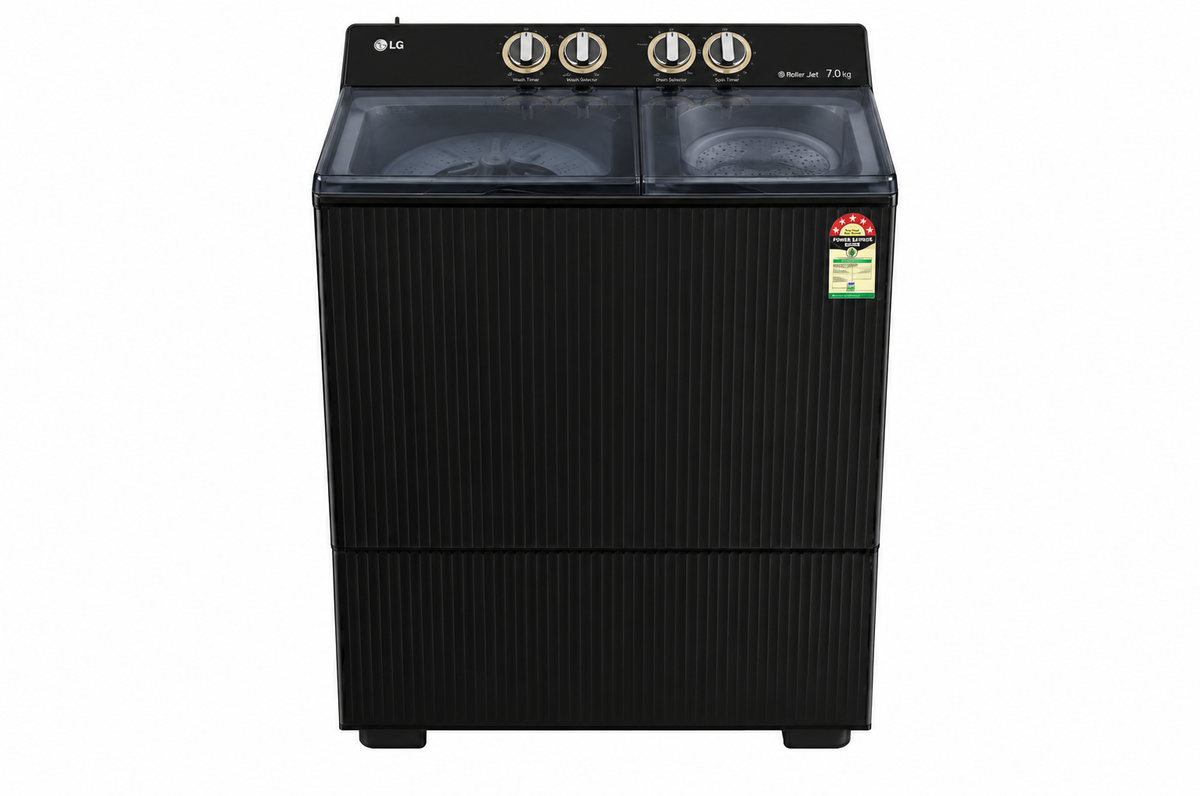 LG PX120A3SO4Z 12 Kg Semi Automatic Top Plastic Door Load Washing Machine with Roller Jet Pulsator+, 5 Star Rating, Onyx Black LG