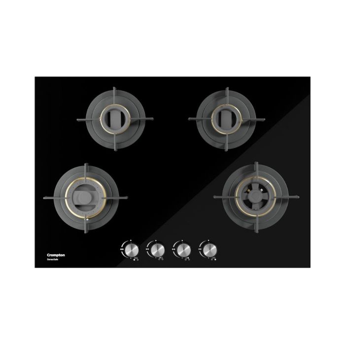 Crompton HOB-VNDC824-MBL 78 cm 4 Burner 4 Burners Built-in Gas Hob With High Efficiency Brass Burners, Auto-Ignition and 8 MM Toughened Glass Mahajan Electronics Online