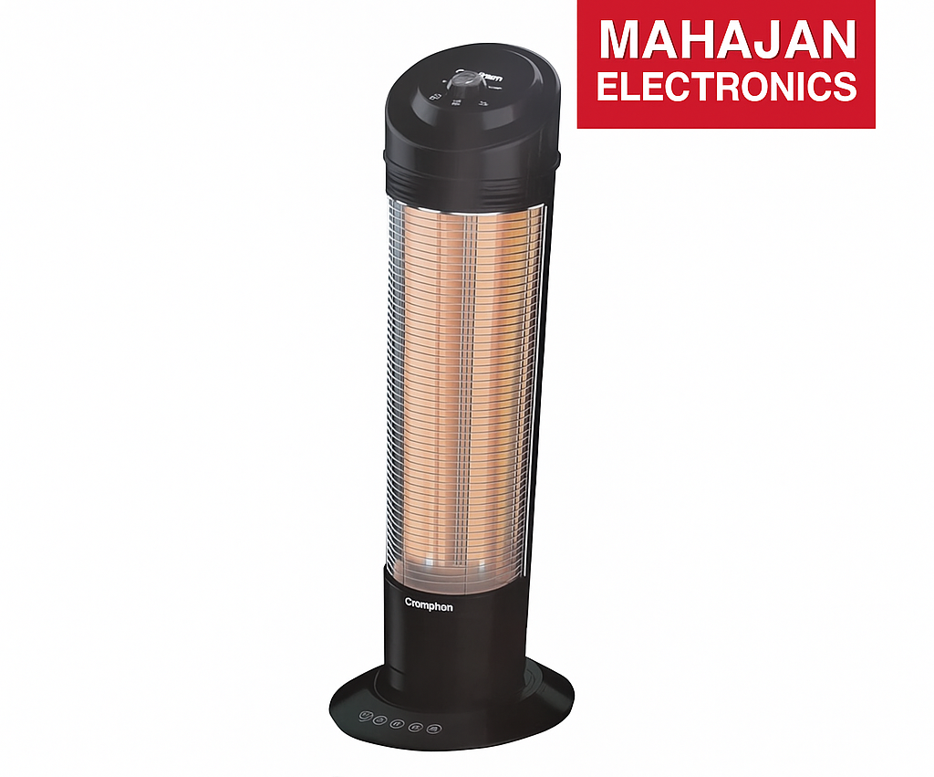 Black patio heater with visible brand logo on a white background