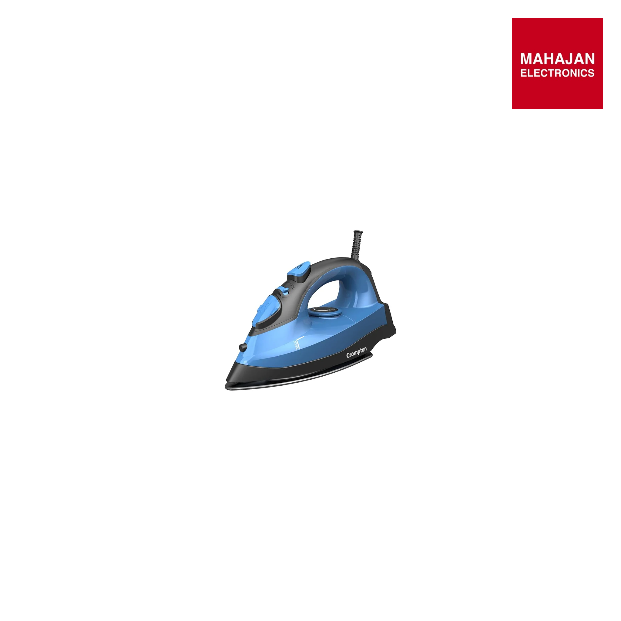 Crompton Fabrimagic Neo 1200 W Steam Iron with 180 ml water tank, Upto 15g /min Steam Output with Vertical Steaming and Non-Stick Soleplate (Blue), 6 Fabric Settings. Mahajan Electronics Online