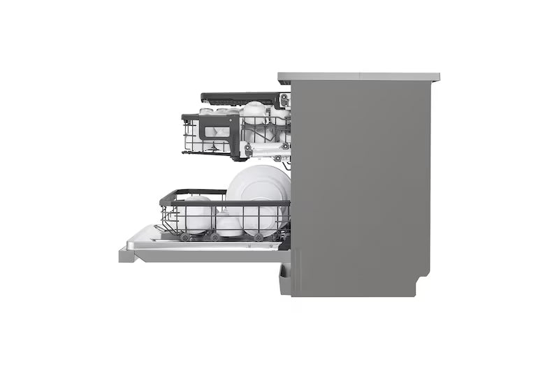 LG DFB435FV Dishwasher, TrueSteam™, 15 Place Setting, QuadWash™, ThinQ™ (Wi-Fi), Auto Open Door, Prime Silver / Mahajan Electronics Online