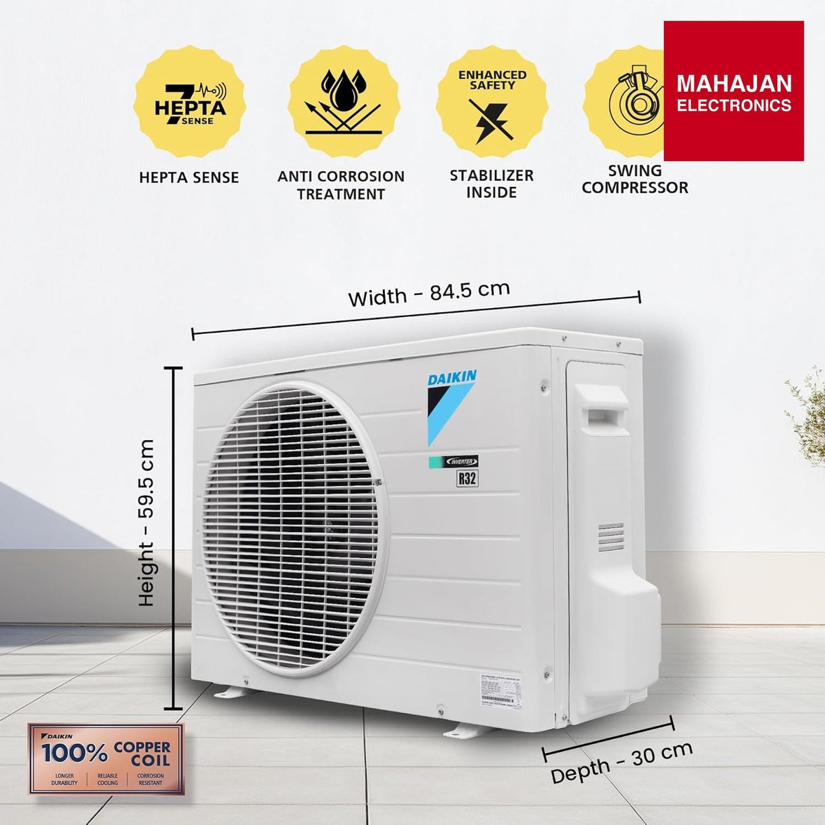 Daikin FTKL71UV16M, 2.2 Ton 4 Star Inverter Split AC (Dew Clean Technology, Triple Display, Dry Mode – Mahajan Electronics Online.