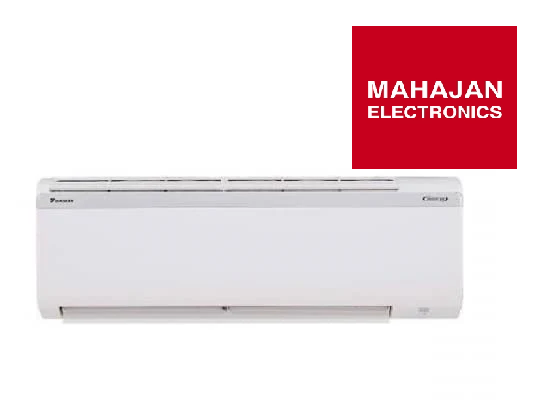 White air conditioner with Mahajan Electronics logo on a white background