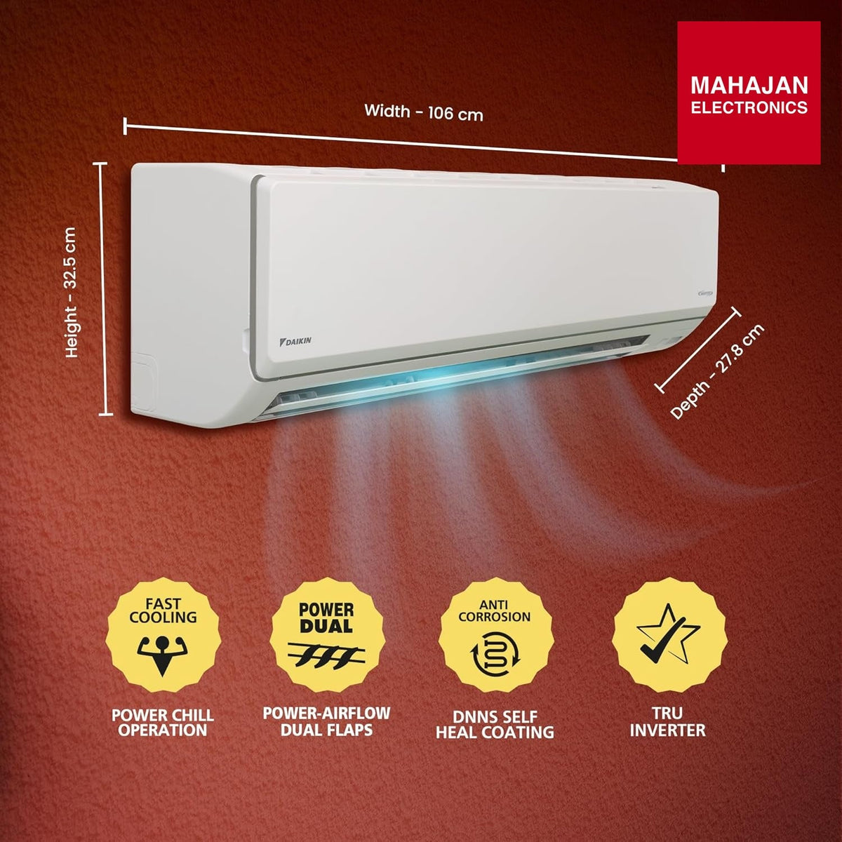 Daikin FTKL71UV16M, 2.2 Ton 4 Star Inverter Split AC (Dew Clean Technology, Triple Display, Dry Mode – Mahajan Electronics Online.
