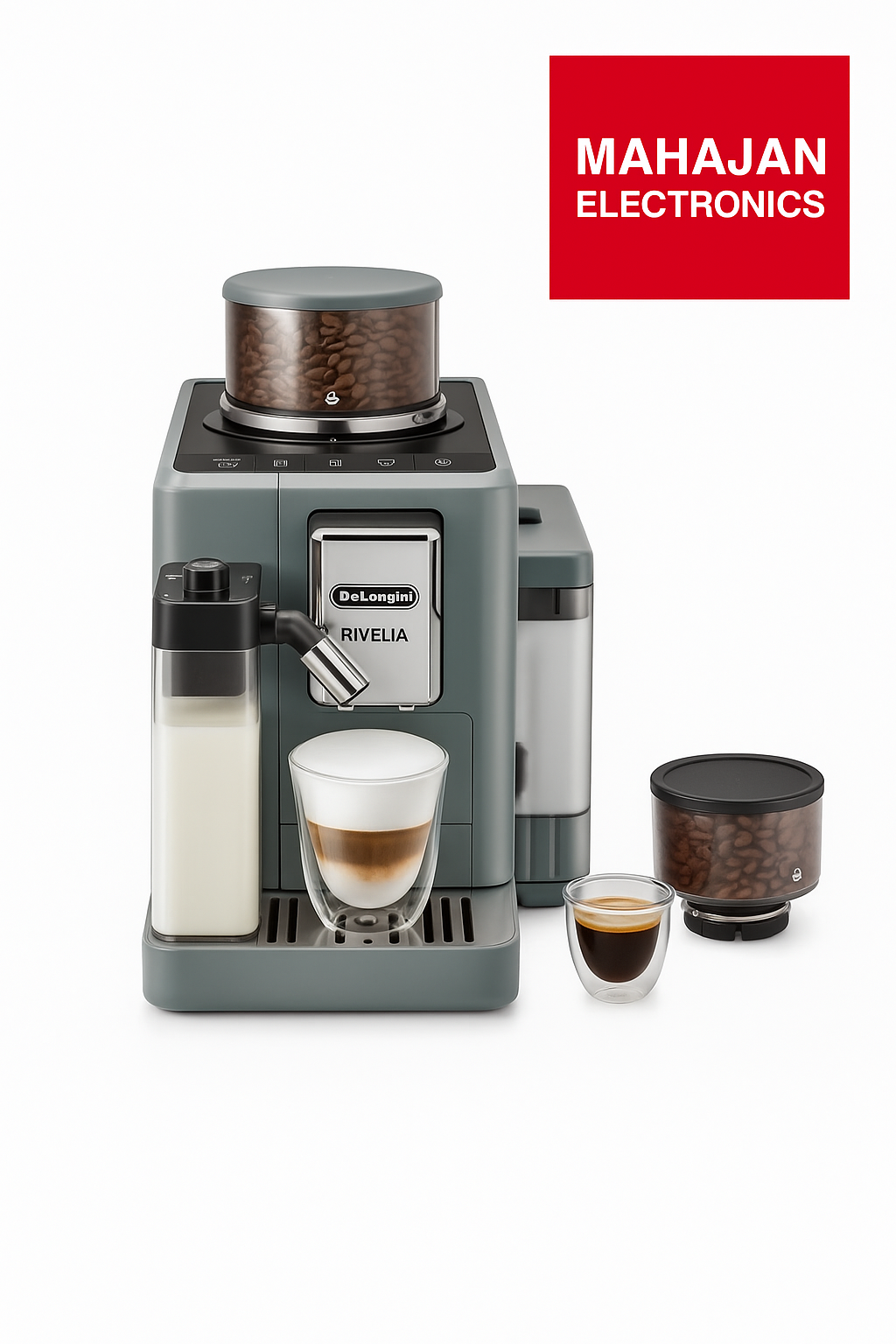 De'Longhi Rivelia EXAM440.55.G Fully Automatic Coffee Machine – LatteCrema Hot, Automatic Milk Frother, Bean-to-Cup, 16 Coffee Recipes, Compact Design, Full Touch Color Display – Grey Mahajan Electronics Online
