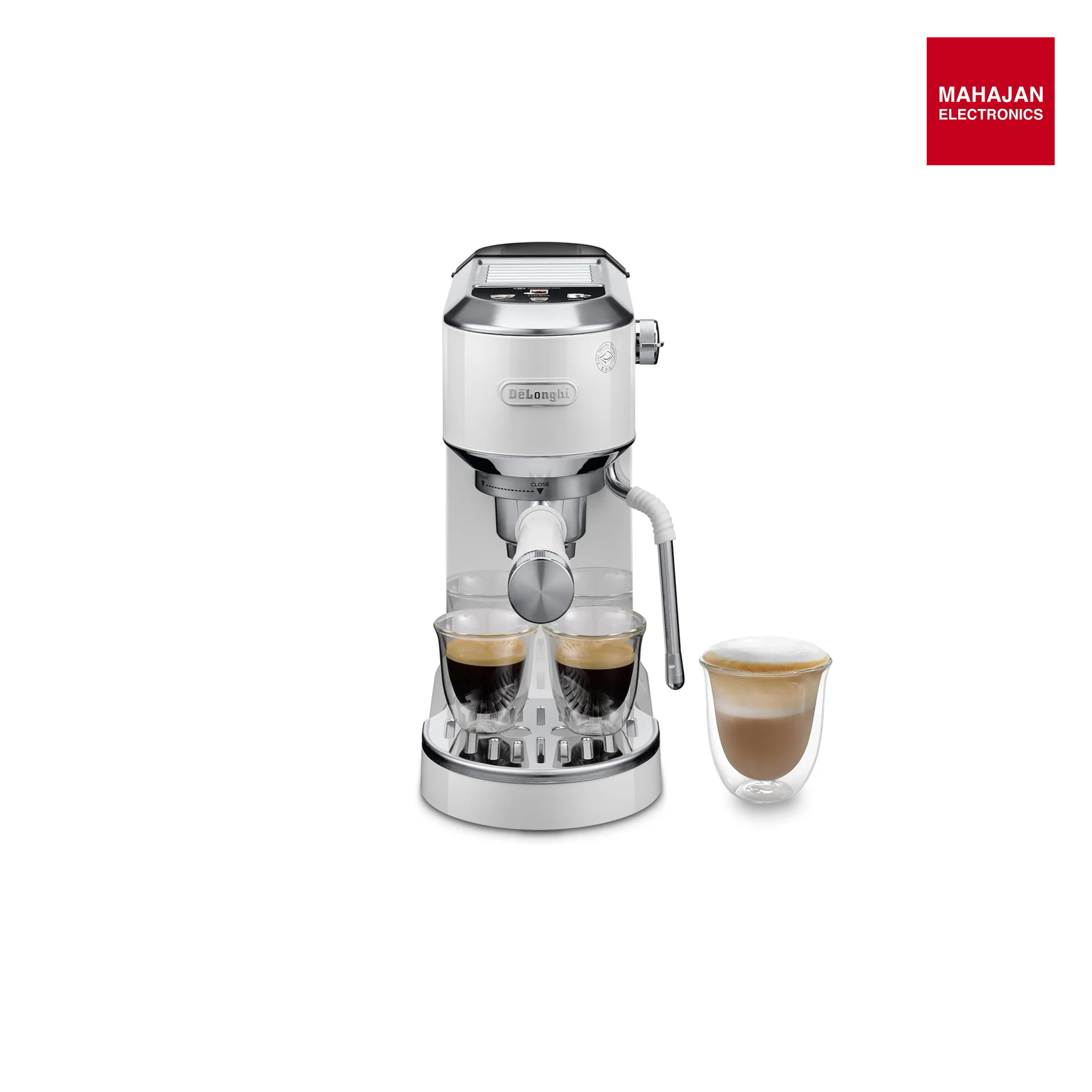 DeLonghi Dedica EC890.WI Compact Espresso machine - Stainless Steel Coffee Maker with Milk Frother Steam Wand- for Espresso, Cold brew, Hot and Iced Coffee, Cappuccinos, Latte and more (white) Mahajan Electronics Online