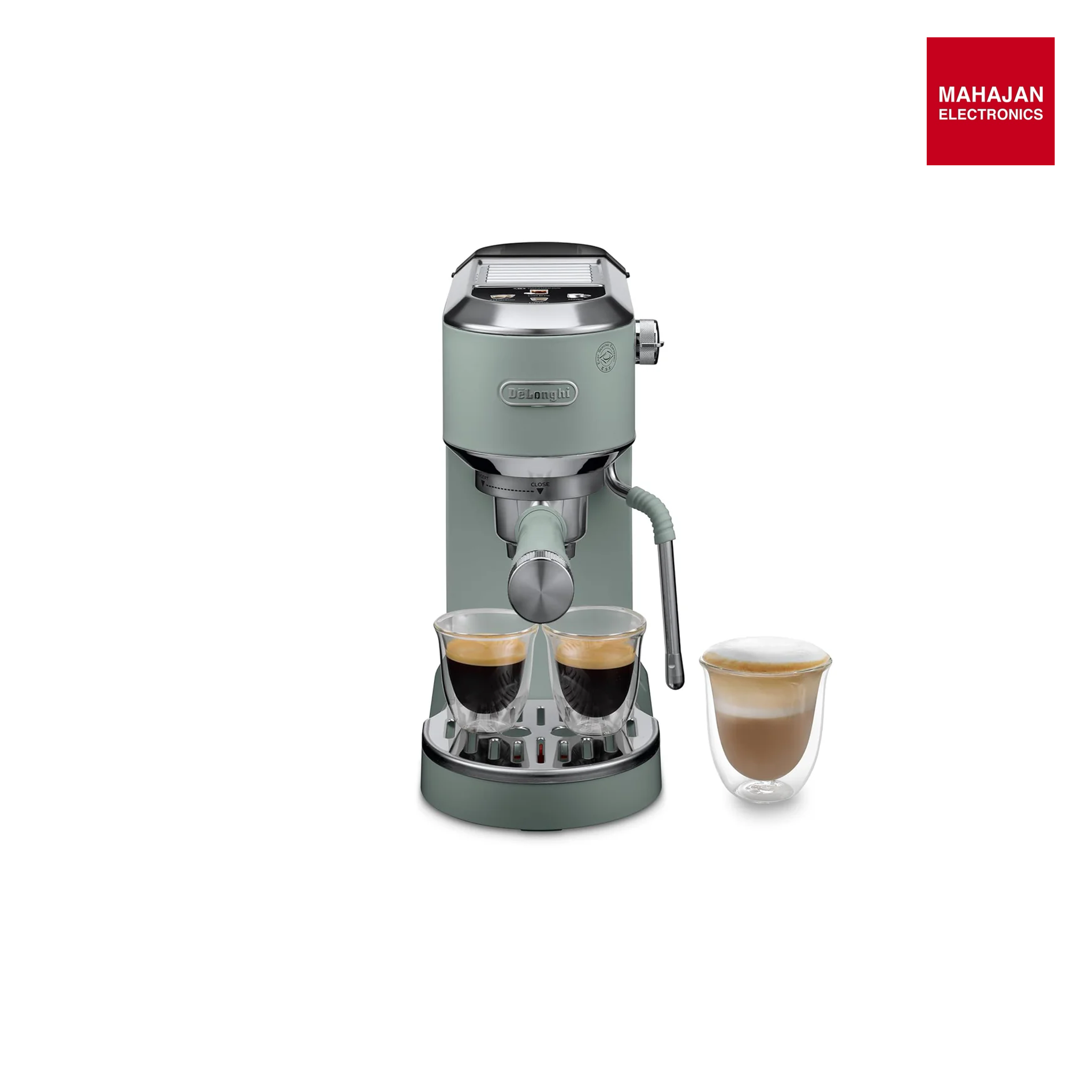 De’Longhi Dedica Duo EC890.GR Barista Coffee Machine with Pump, Espresso and Cold Brew, Manual Coffee Machine with Latte Art Steam Wand, 15 cm Wide, 2 Espressos, Touchscreen, Cups up to 13 cm (green) Mahajan Electronics Online