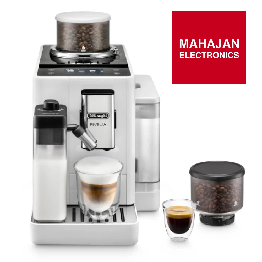 De’Longhi Rivelia EXAM440.55 | Fully Automatic Coffee Machine | Bean-to-Cup | LatteCrema Hot | 3.5” Touch Display |White Mahajan Electronics Online