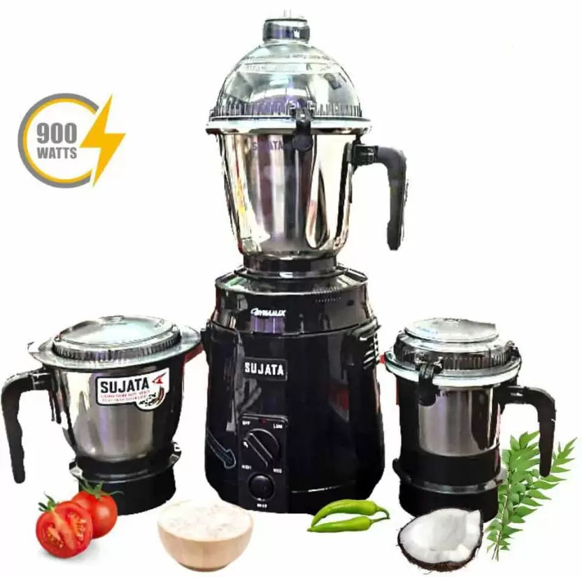 SUJATA Dynamix- Black 900W Mixer Grinder (3 Jars, Black) - Mahajan Electronics Online