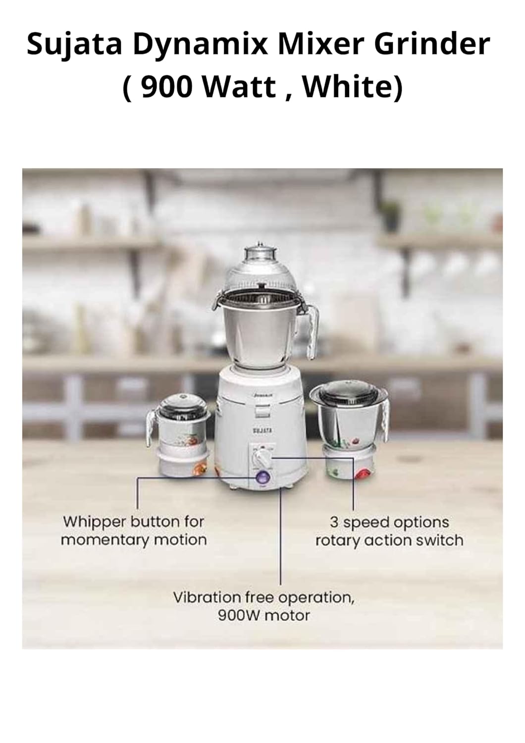 Sujata Dynamix, Mixer Grinder, 900 Watts, 3 Jars (White) - Mahajan Electronics Online
