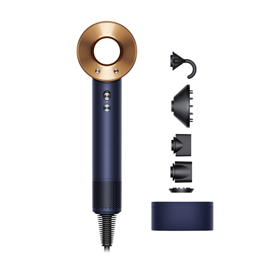 Dyson Supersonic Hair Dryer – Prussian Blue/Copper | Fast Drying | Intelligent Heat Control | 5 Magnetic Attachments | Unisex Grooming | 2-Year Warranty | Made in India
