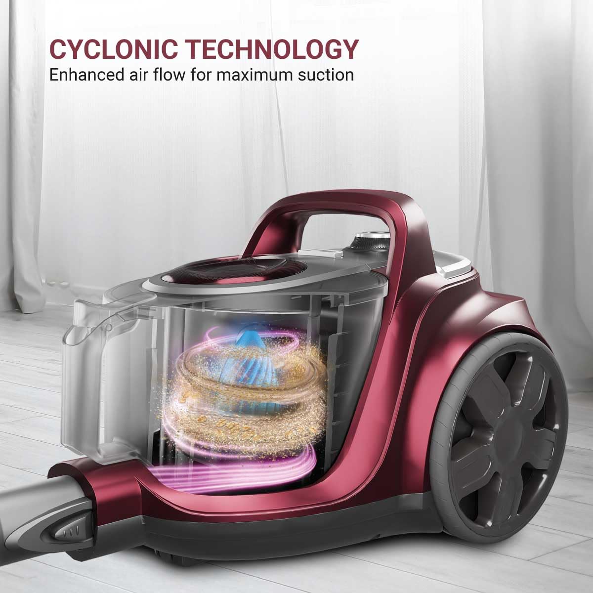 Eureka Forbes Tornado Vacuum Cleaner | Powerful 24 kPa Suction | Metal Telescopic Tube | Cyclonic Technology | 2.5 L Bagless Tank | Compact & Easy to Use |HEPA Filter | Vario Power | Auto cord winding ( GFCDFCNPRS240 )-Online Mahajan Electronics