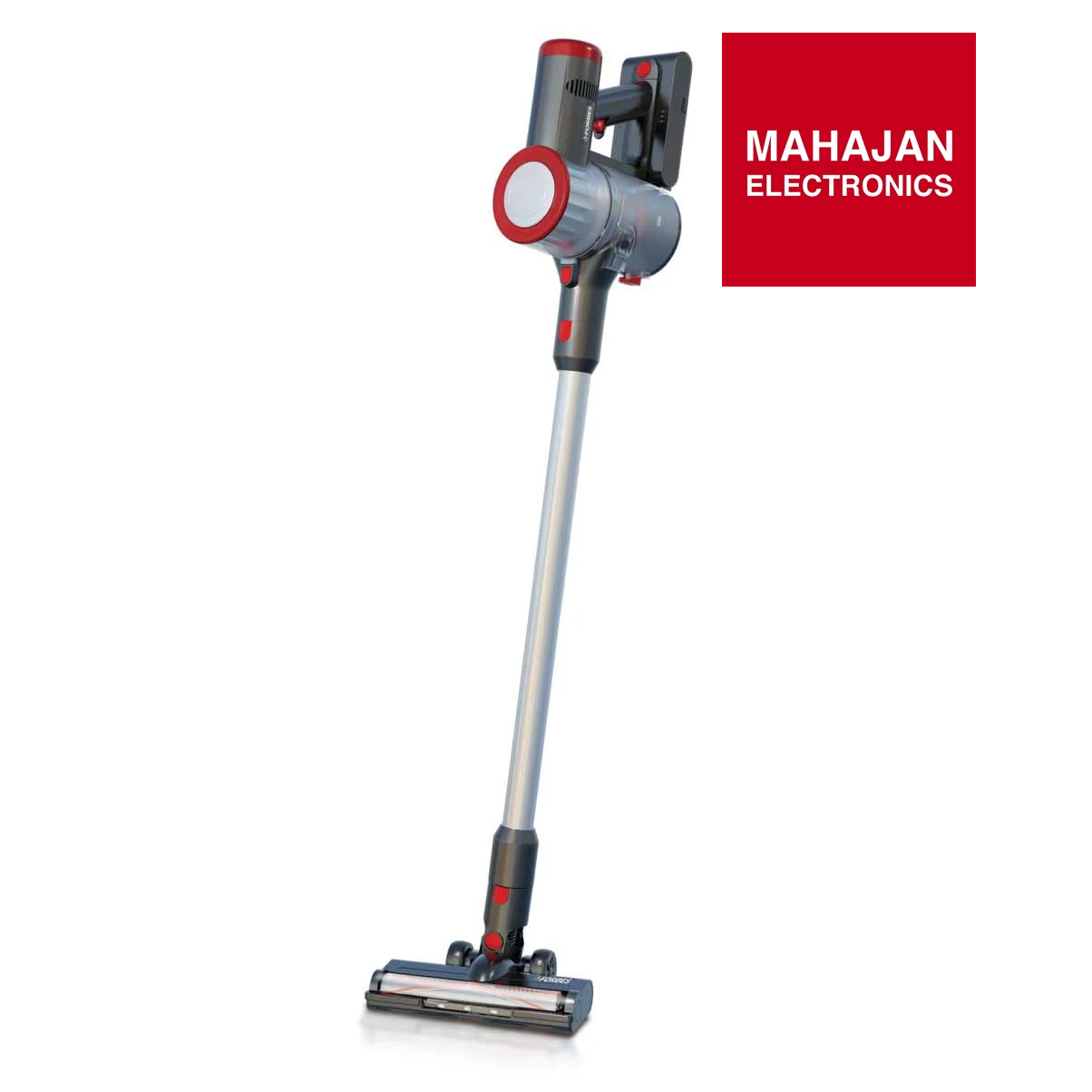 Stick vacuum cleaner with Mahajan Electronics logo on a white background