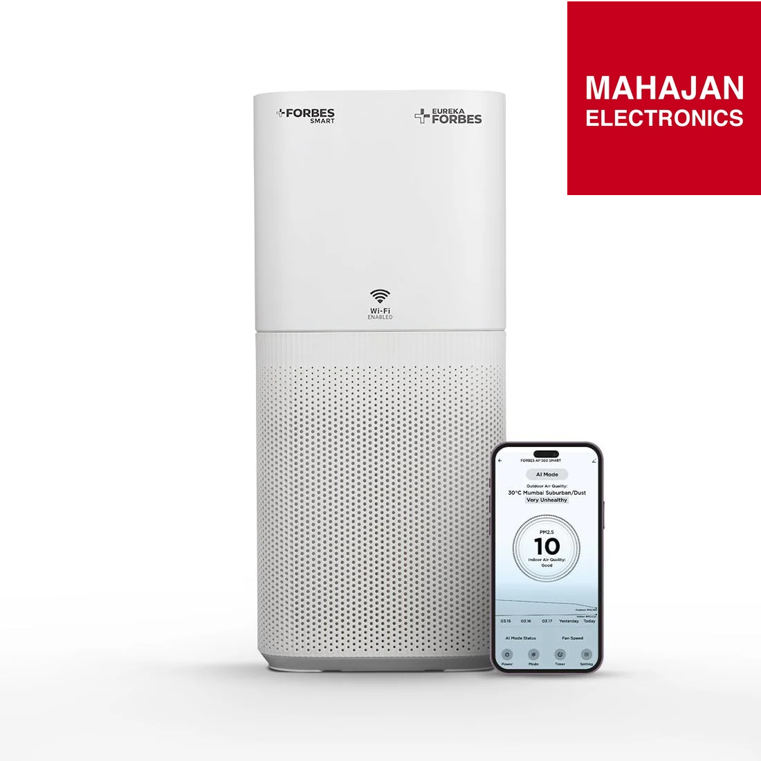 Eureka Forbes Smart Air Purifier 500 | WiFi Enabled | True HEPA H13 | 4-Stage Filtration | Surround 360° Air Intake | Covers Up to 670 Sq. Ft. | 10-Min Rapid Purification