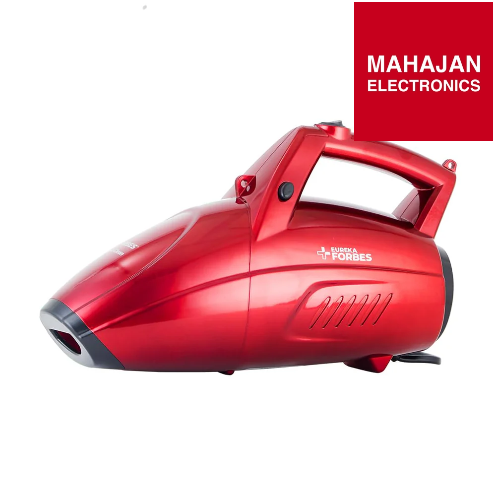 Red vacuum cleaner with 'Mahajan Electronics' logo on a white background