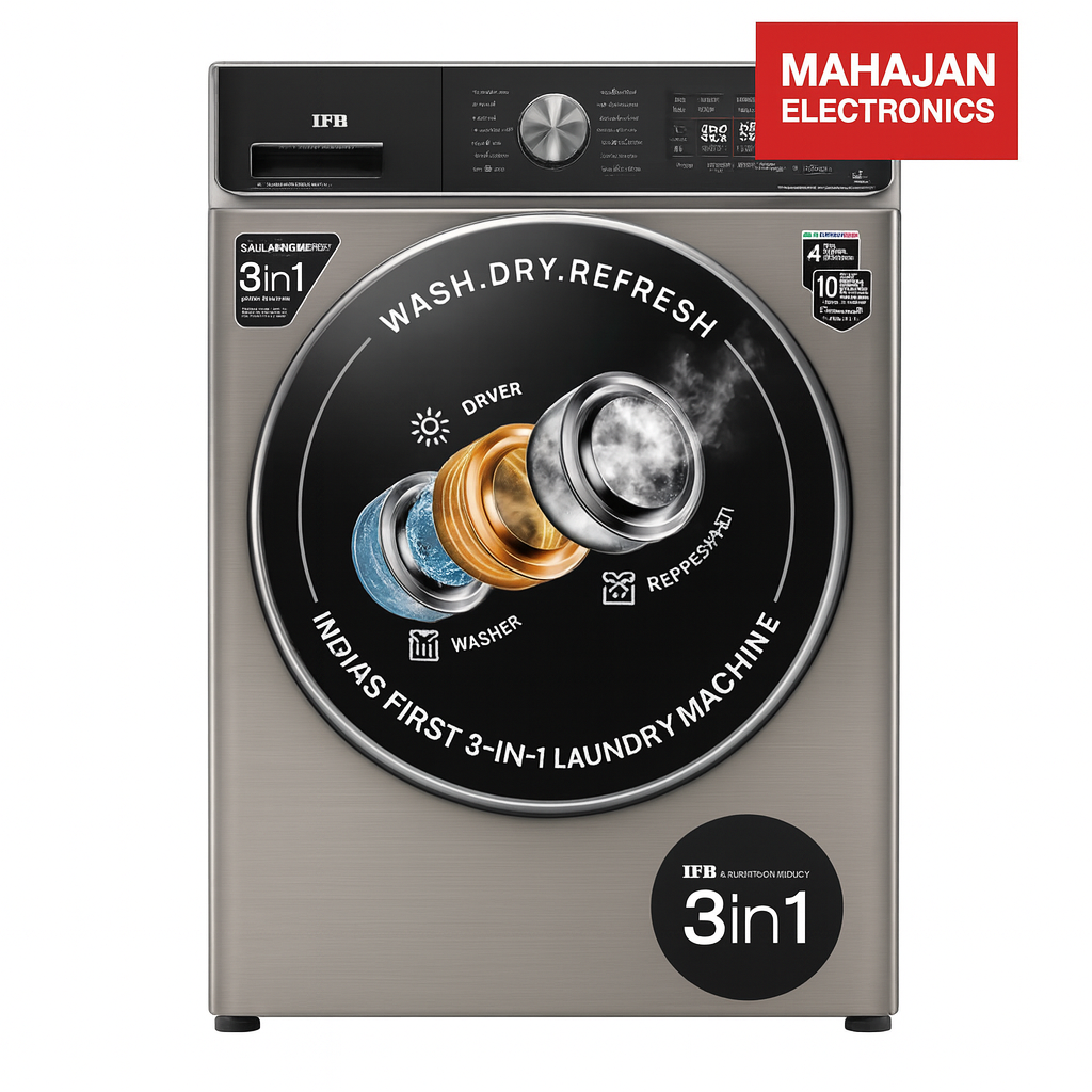 3-in-1 laundry machine with Mahajan Electronics logo