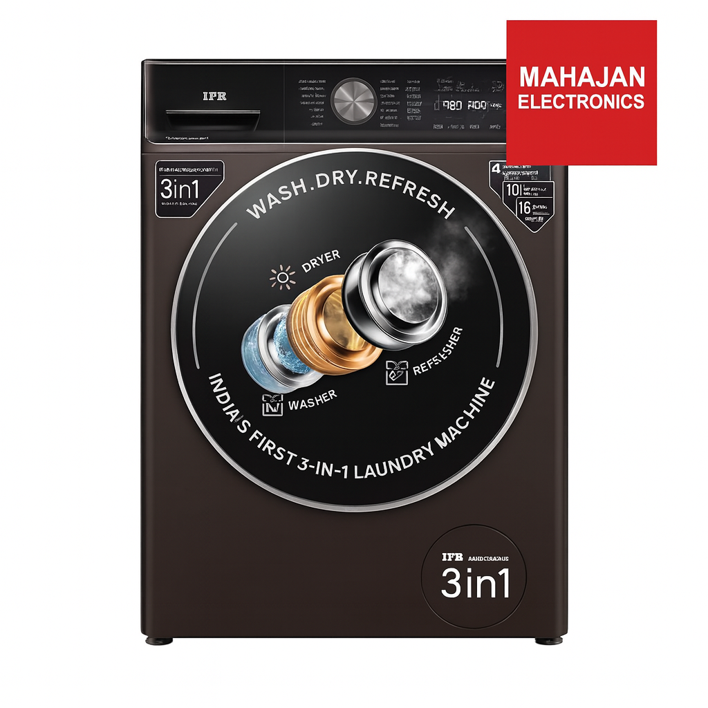 3-in-1 laundry machine with Mahajan Electronics logo on a white background