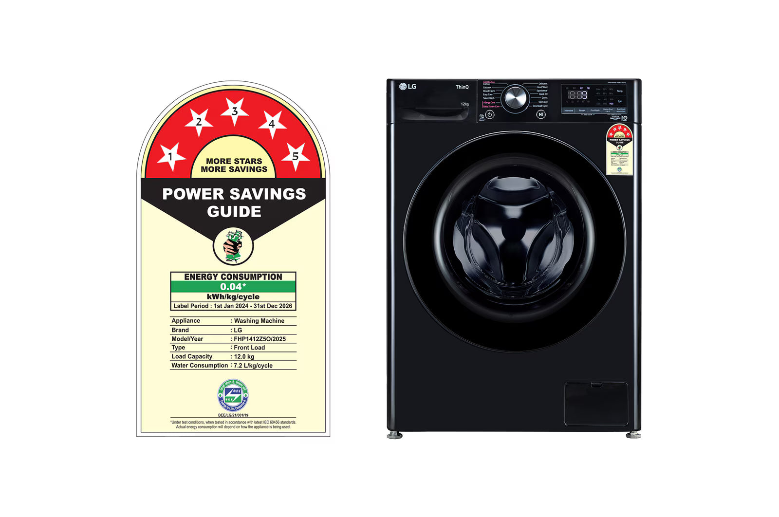 LG FHP1412Z3O 12Kg Front Load Washing Machine, AI Direct Drive™, Onyx Black Mahajan Electronics Online