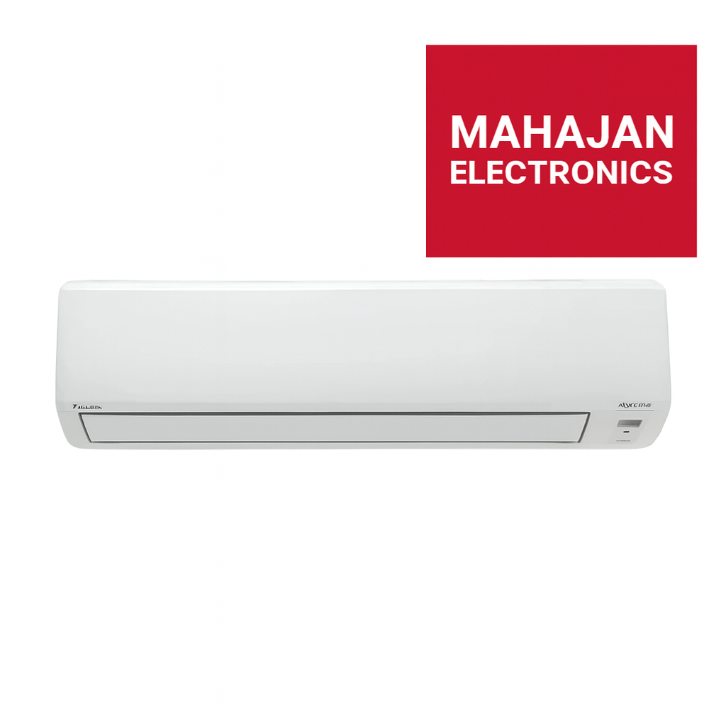 White air conditioner with Mahajan Electronics logo on a white background