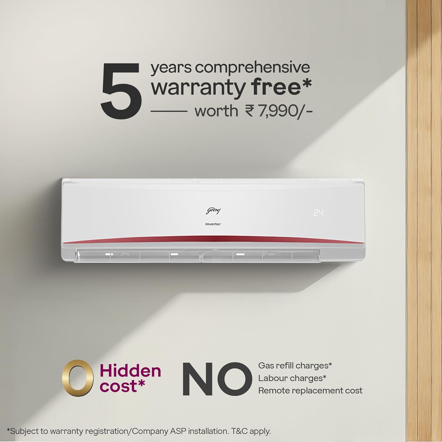 Godrej HIC 30K3TG RA 4 2.5 Ton 3 Star, AI powered, 5-In-1 Convertible Cooling, 4 Way Air Swing Inverter Split AC(Copper,Heavy-Duty Cooling At 52 °C, AC 2.5T HIC 30K3TG RA 4, White)-Online Mahajan Electronics