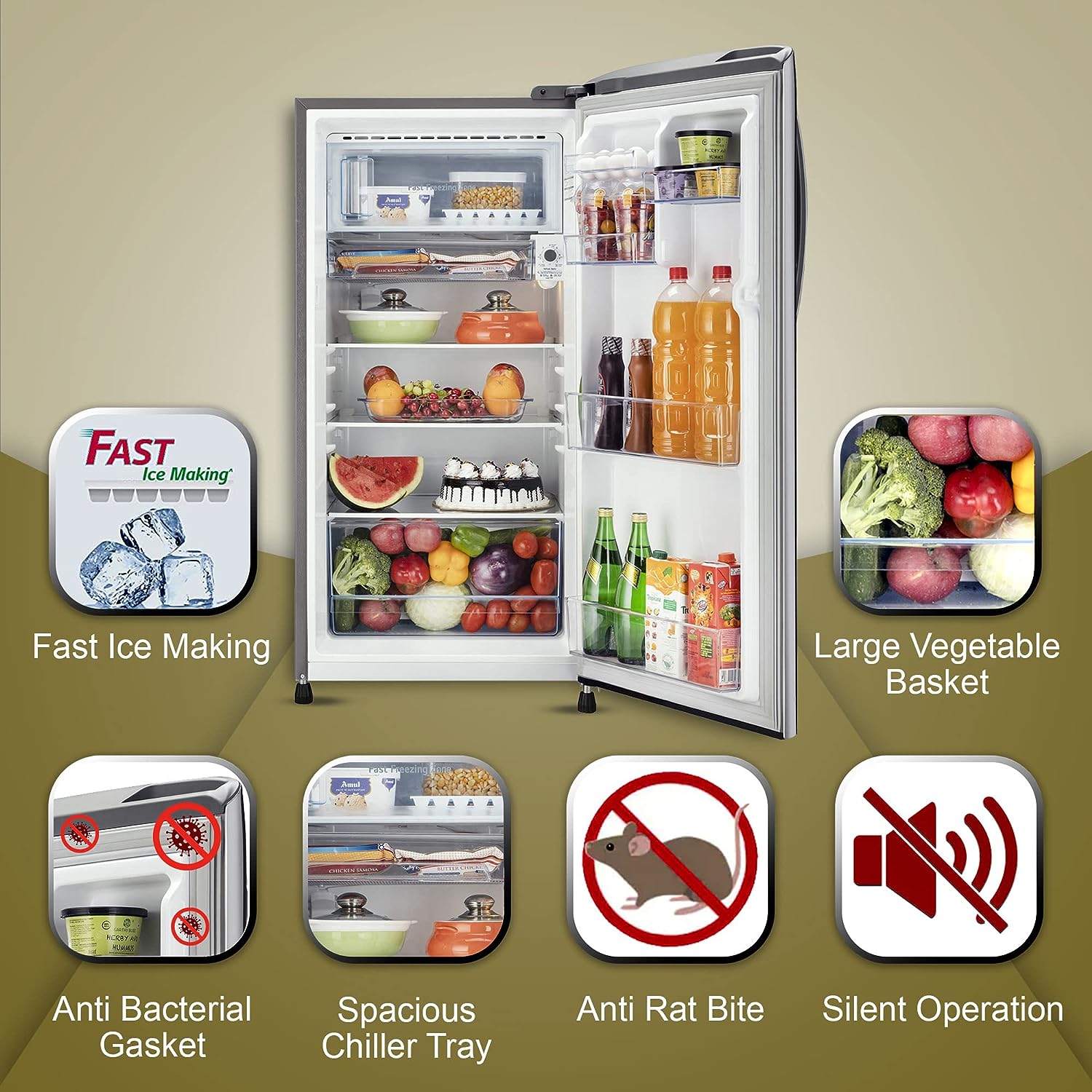 LG 201 L 3 Star Direct-Cool Single Door Refrigerator (GL-B211HPZD, Shiny Steel, Fast in Ice Making) - Mahajan Electronics Online