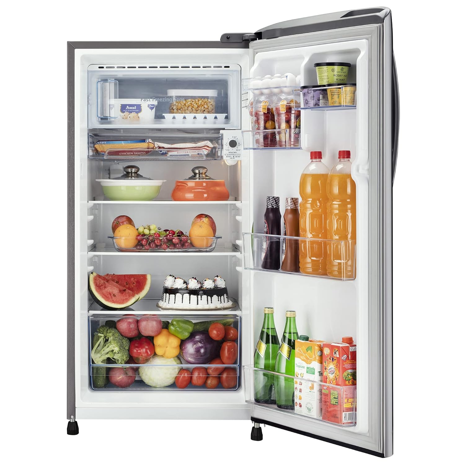 LG 201 L 3 Star Direct-Cool Single Door Refrigerator (GL-B211HPZD, Shiny Steel, Fast in Ice Making) - Mahajan Electronics Online