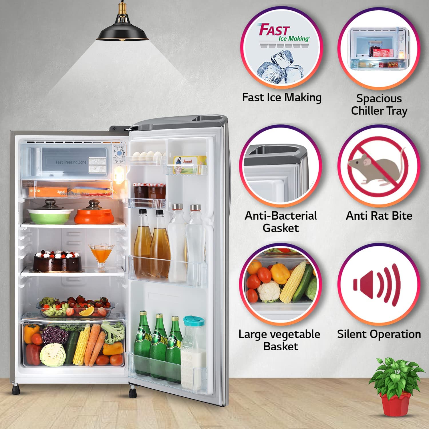 LG GLD1936YAPZ 185 L 3 Star Direct-Cool Single Door Refrigerator ( Shiny Steel, Fast Ice Making, Gross Volume 190 Litre) Mahajan Electronics Online