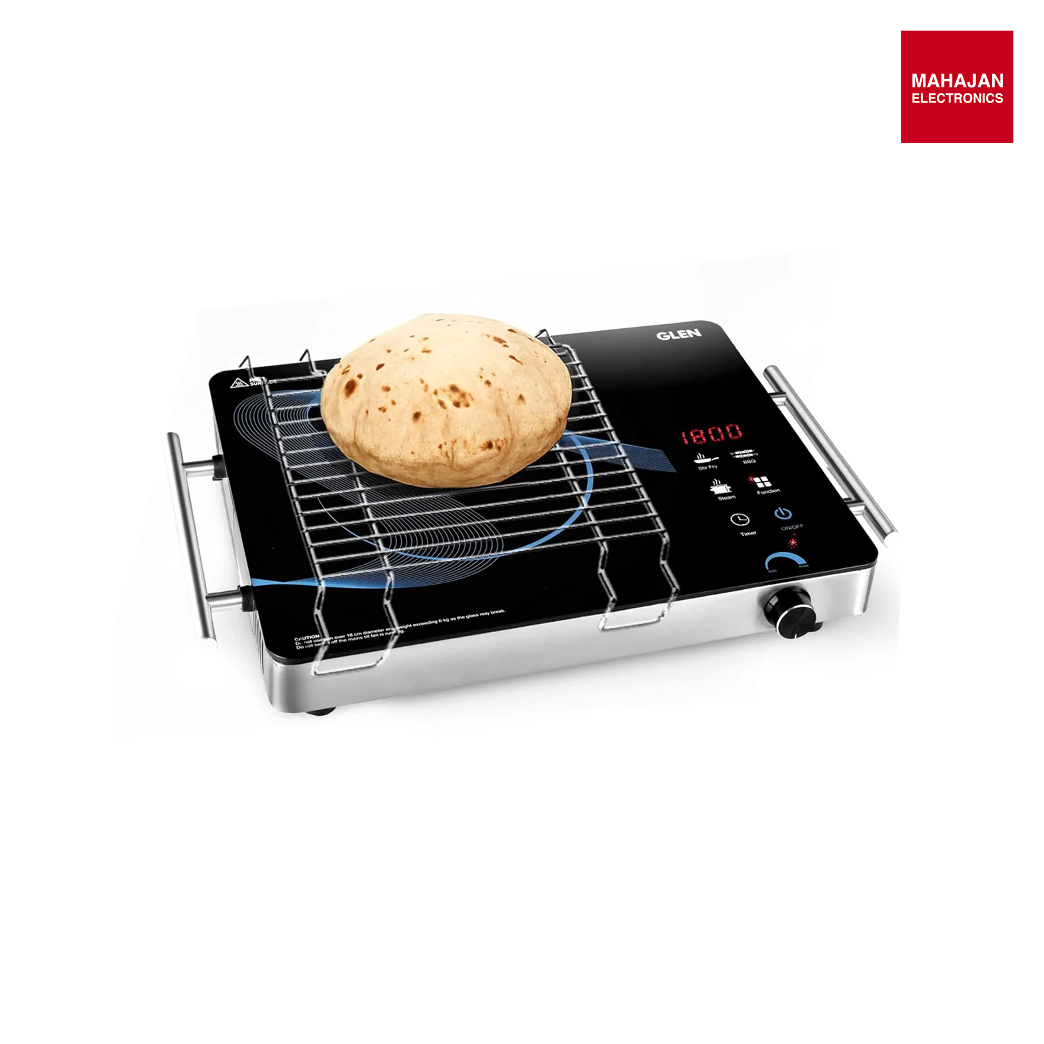 Glen 2000W Infrared Cooktop Stoves with Grill Rack for Barbecue, 3 Preset Cooking Modes, Crystal Glass Plate, Digital Display, Touch Control, SS Handle, Infrared Chulha Hot Plate (SA3075IR)