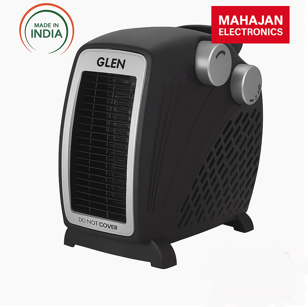 Black Glen heater with Mahajan Electronics branding on a white background