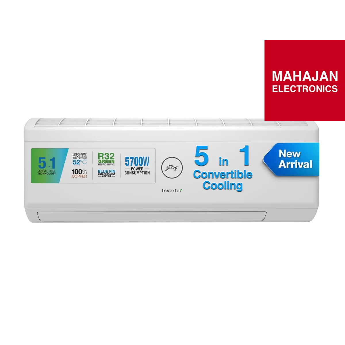 Air conditioner with Mahajan Electronics logo on a white background