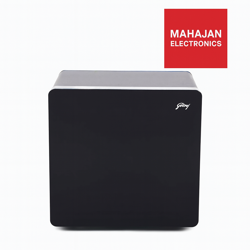 Black electronic device with Mahajan Electronics logo on a white background