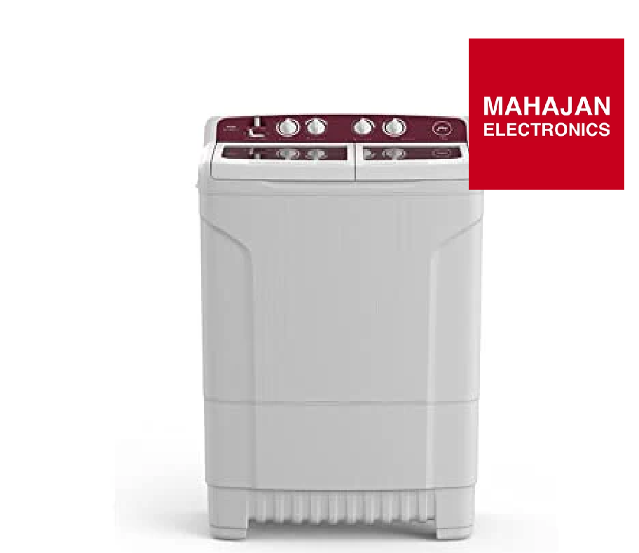 Washing machine with Mahajan Electronics logo on a white background
