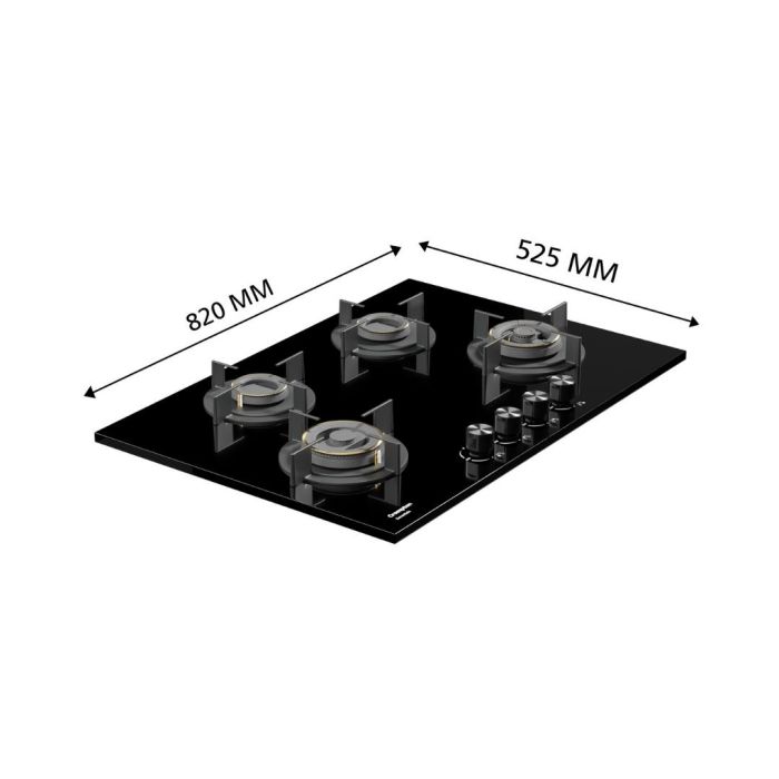 Crompton HOB-VNDC824-MBL 78 cm 4 Burner 4 Burners Built-in Gas Hob With High Efficiency Brass Burners, Auto-Ignition and 8 MM Toughened Glass Mahajan Electronics Online