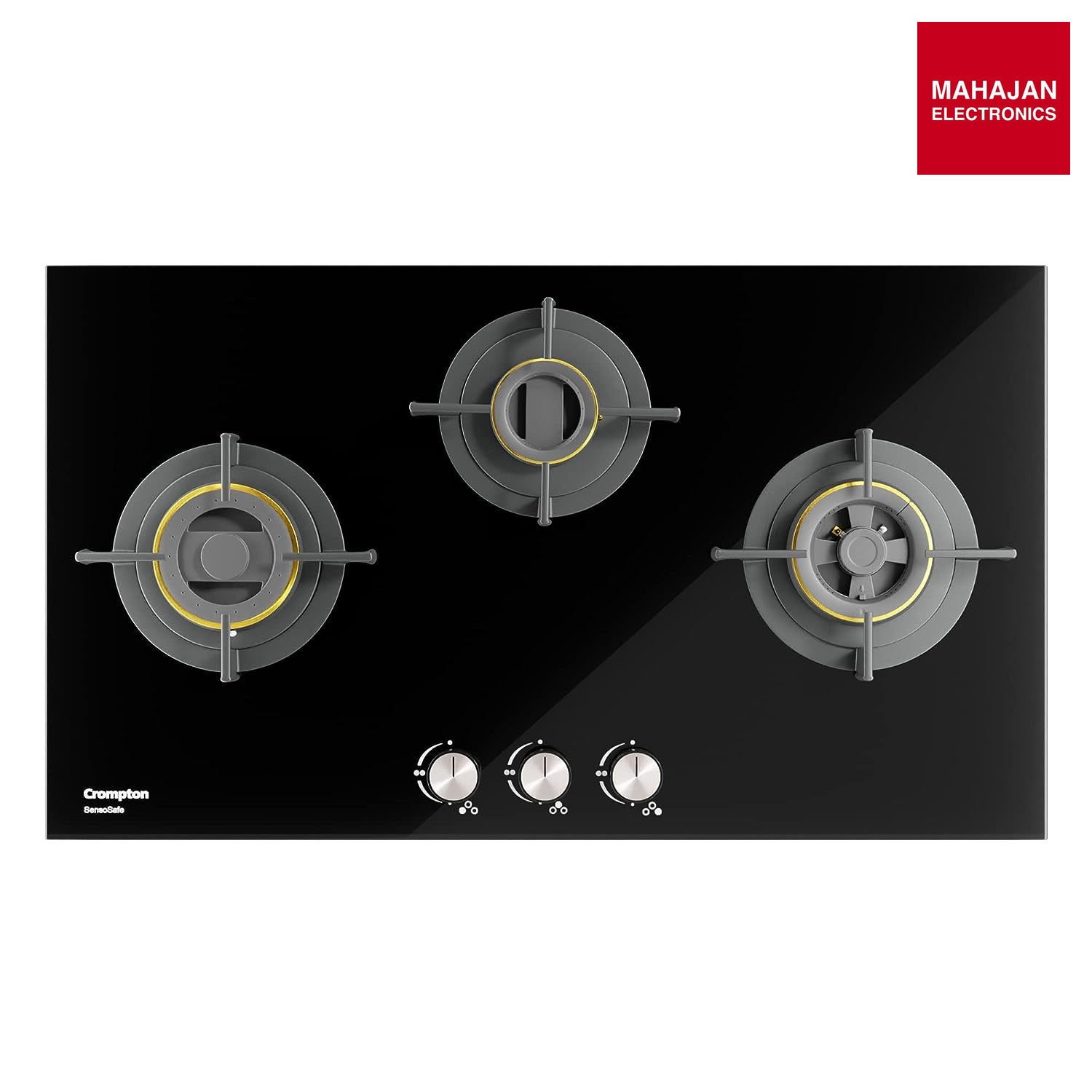 Crompton HOB-SSHB783-MBL Built-In Gas Hob SensoSafe HalfBrass 78cm 3 Burners Midnight Black – Mahajan Electronics Online.