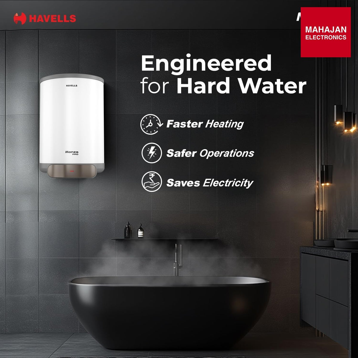 Havells Monza Pro GHWVMPUWAG25 25 L 4 Star Storage Water Heater Geyser with Feroglas Coated Anti-Rust Tank for Hard Water (White) – Mahajan Electronics Online.