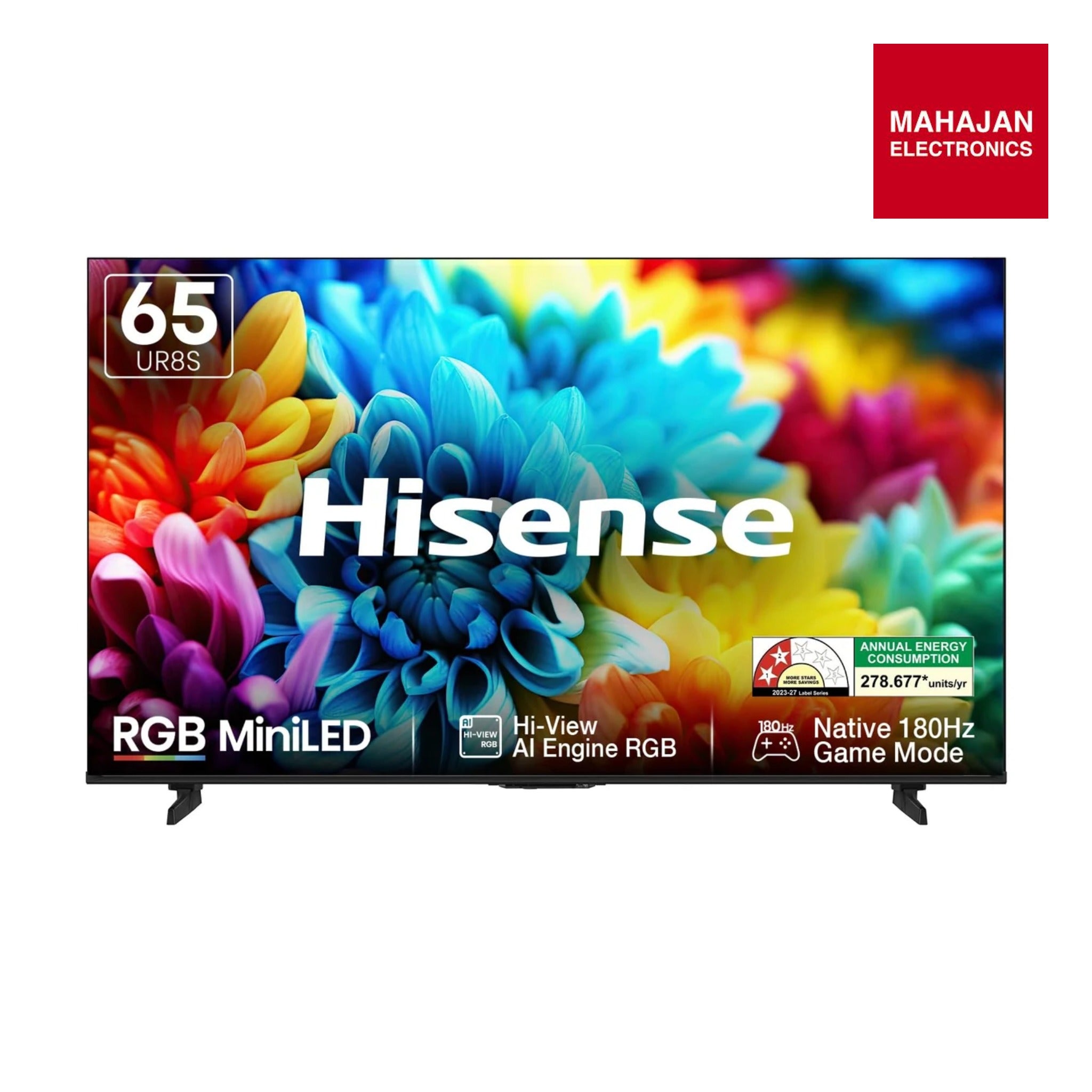 Hisense 65 Inch 65UR8S | RGB MiniLED | Hi-View AI Engine RGB | Native 180Hz Game Mode | Up to 3500 nits Peak Brightness | IMAX Enhanced | 2.1.2 Multi-Channel Surround | AI RGB Light Sensor-Online Mahajan Electronics