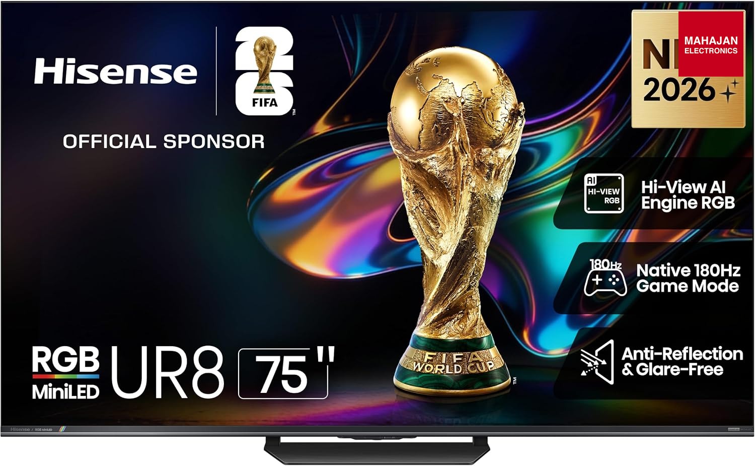 Hisense 75 Inch 75UR8S | RGB MiniLED | Hi-View AI Engine RGB | Native 180Hz Game Mode | Up to 3500 nits Peak Brightness | IMAX Enhanced | 2.1.2 Multi-Channel Surround | AI RGB Light Sensor-Online Mahajan Electronics