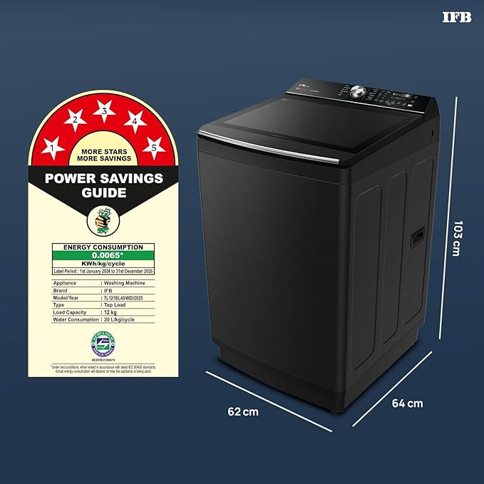 IFB TL121BL4SWID 12 Kg 5 Star AI Powered DeepClean® Technology Fully Automatic Top Load Washing Machine with Inbuilt Heater & Wi-Fi (, Power Steam®, Eco Inverter, Activmix, 4 Year Warranty,Black VCM-Online Mahajan Electronics
