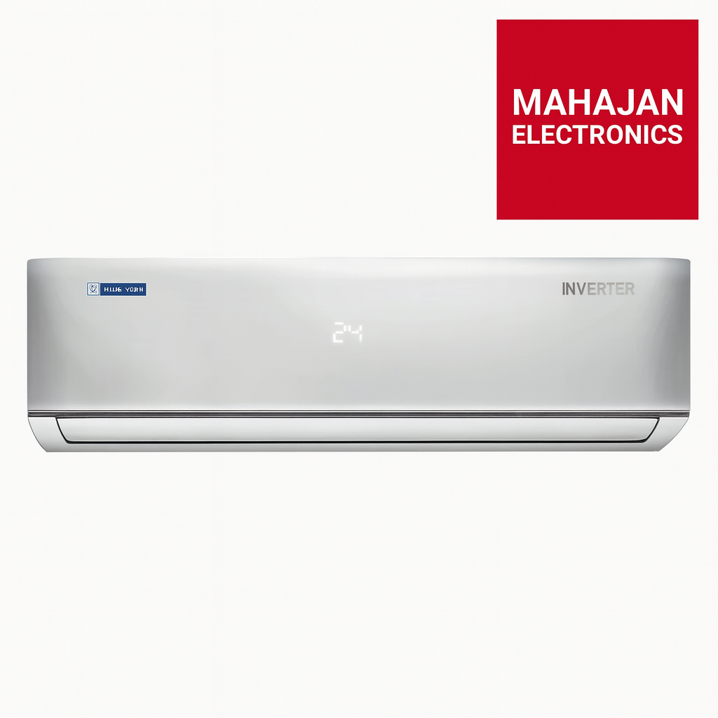 Wall-mounted air conditioner with Mahajan Electronics logo on a white background