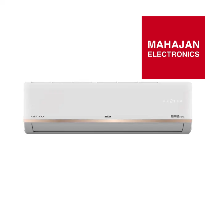 White air conditioner with Mahajan Electronics logo on a white background