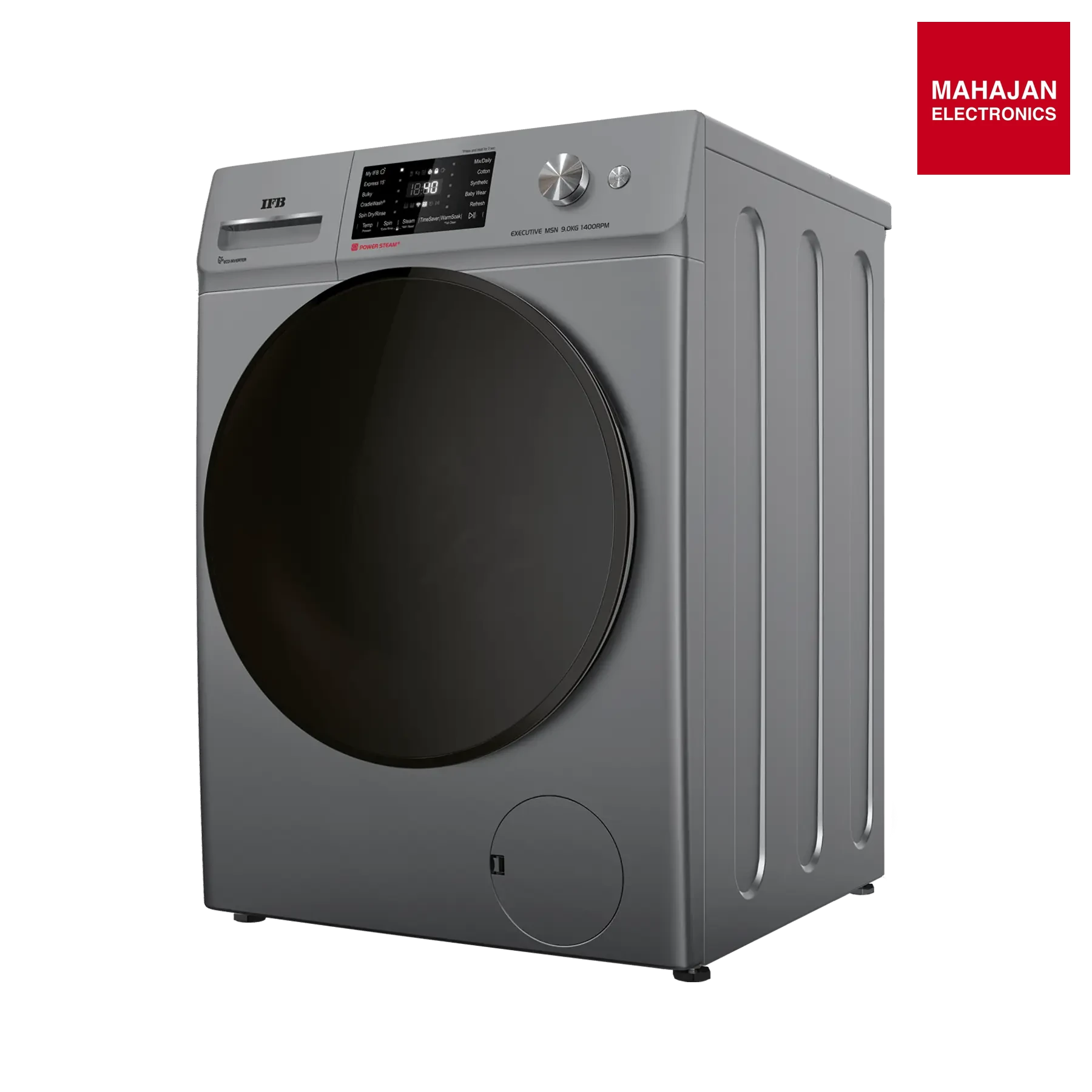 IFB Executive MSN 9014K CMS 9 kg 5 Star AI-Powered Front Load Washing Machine | 1400 RPM | Eco Inverter Motor | Steam Refresh | Wi-Fi Enabled | Metallic Silver-Online Mahajan Electronics