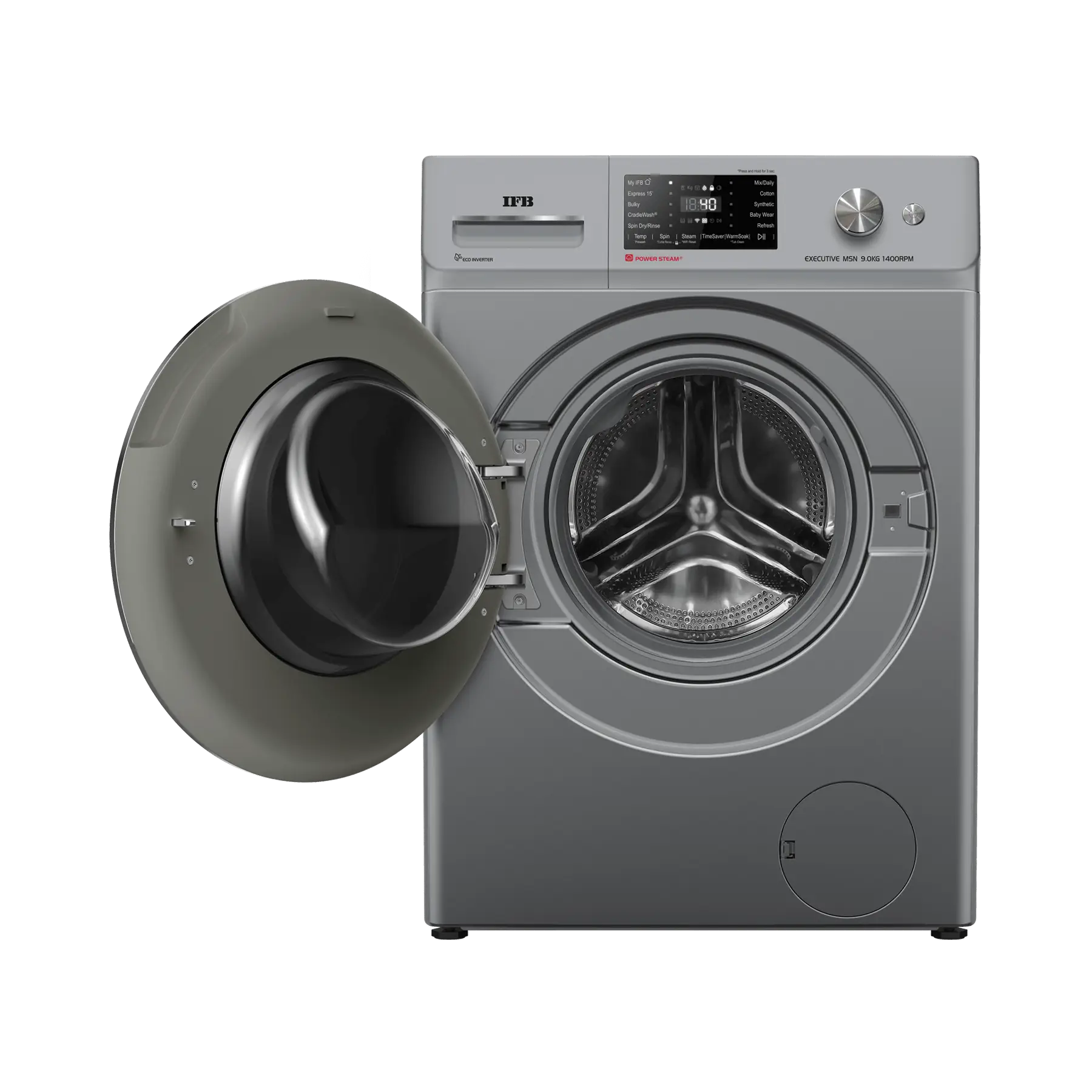 IFB Executive MSN 9014K CMS 9 kg 5 Star AI-Powered Front Load Washing Machine | 1400 RPM | Eco Inverter Motor | Steam Refresh | Wi-Fi Enabled | Metallic Silver-Online Mahajan Electronics