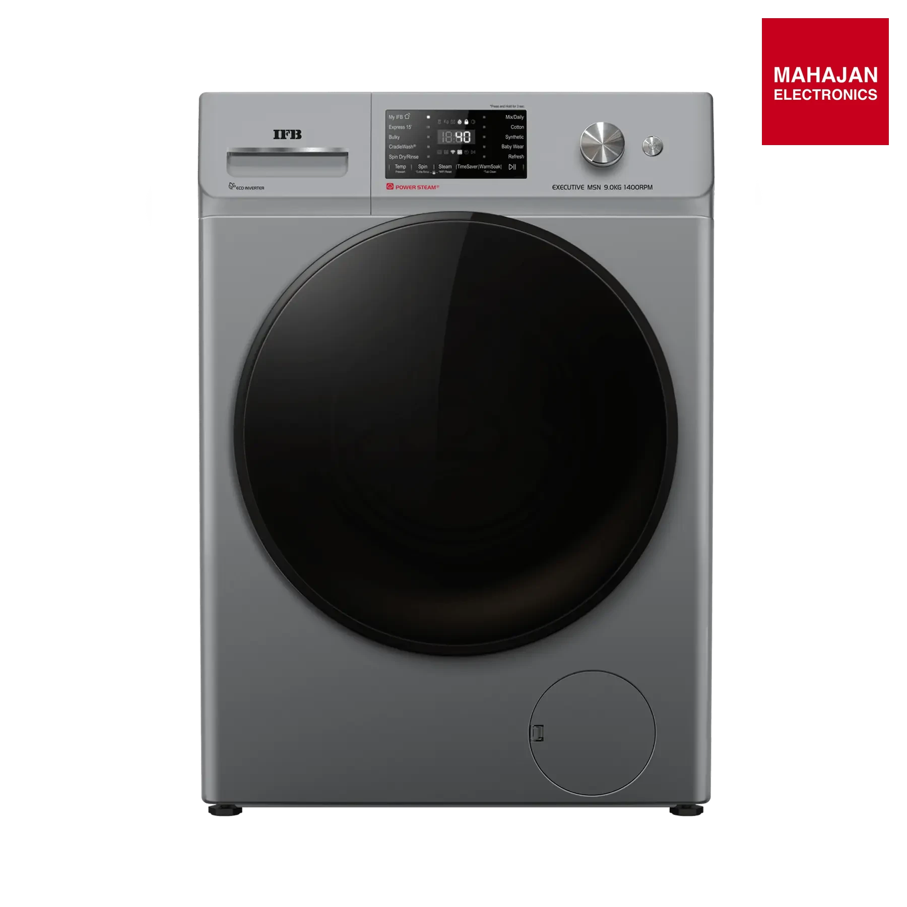 IFB Executive MSN 9014K CMS 9 kg 5 Star AI-Powered Front Load Washing Machine | 1400 RPM | Eco Inverter Motor | Steam Refresh | Wi-Fi Enabled | Metallic Silver-Online Mahajan Electronics