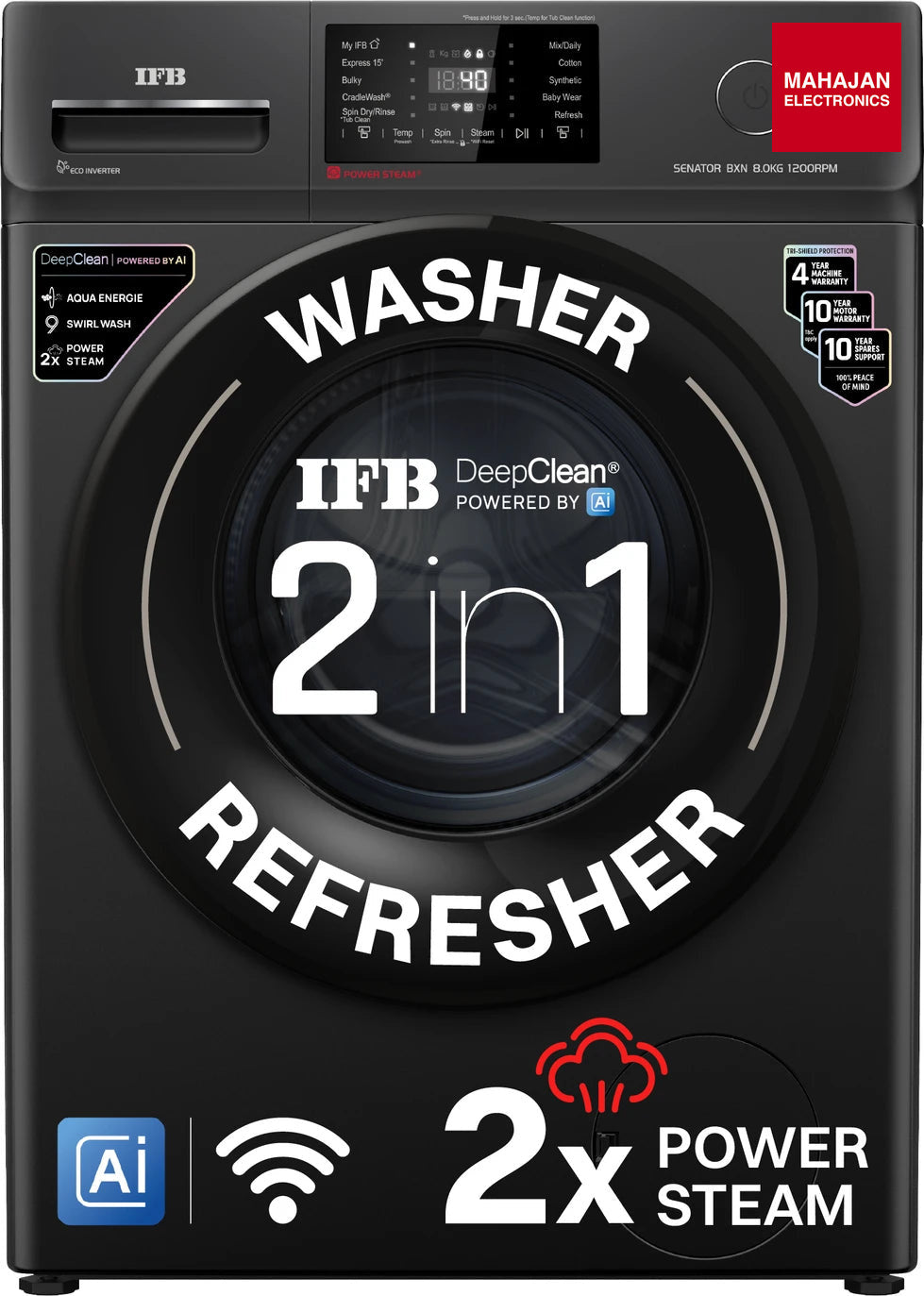 IFB SENATOR BXN 8012 CMS 8 Kg 5 Star AI Front Load Washing Machine, Black - Mahajan Electronics