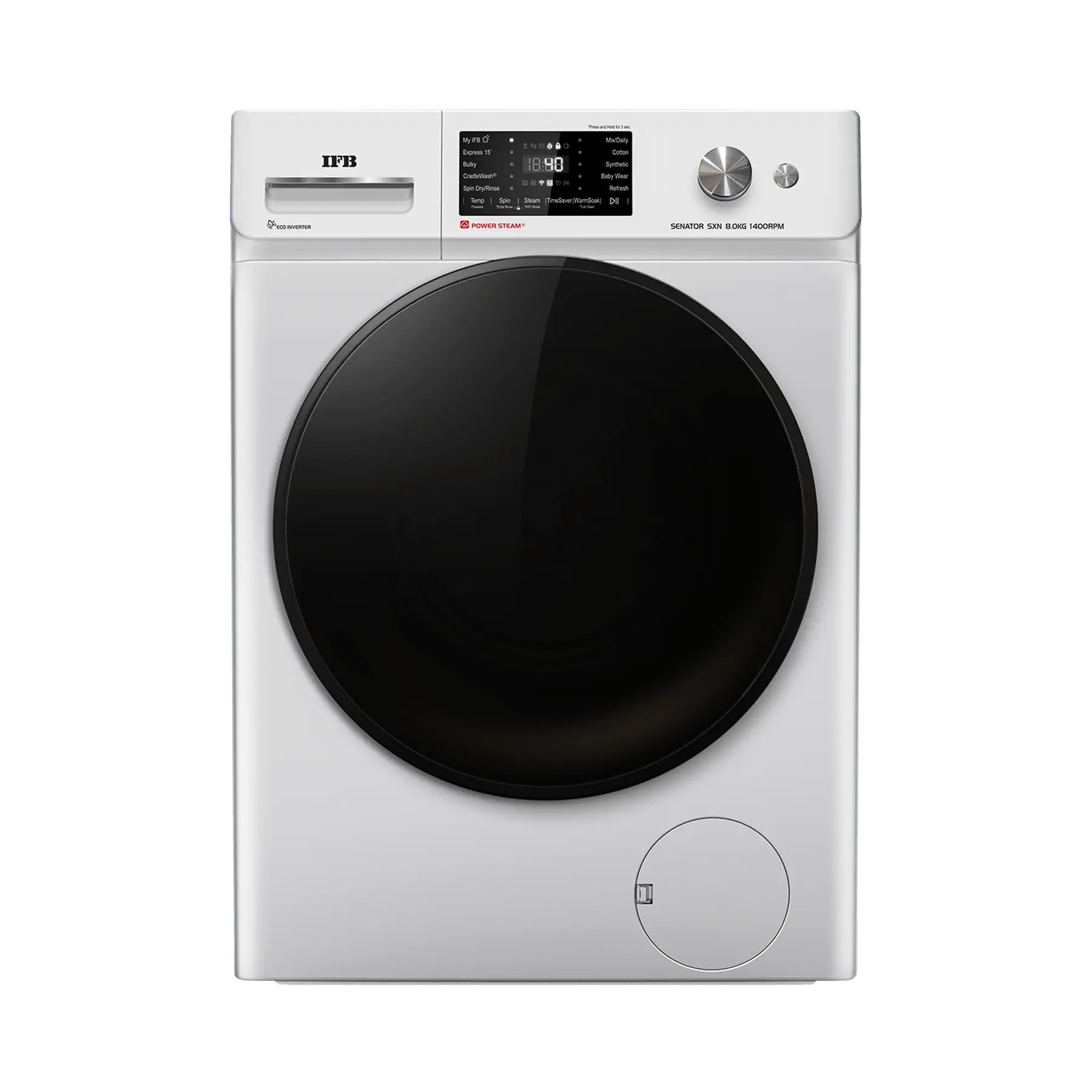 IFB Senator SXN 8014K 8 Kg 5 Star with 9 Swirl Wash, AI Powered, Wi-Fi, Fully Automatic Front Load Washing Machine (Steam Refresh Program with Eco Inverter, Rich Silver) Mahajan Electronics online